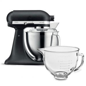 kitchen aid mixer with free glass bowl cast iron black