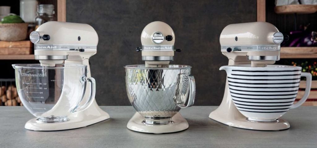 KitchenAid stand mixer with decorative bowls