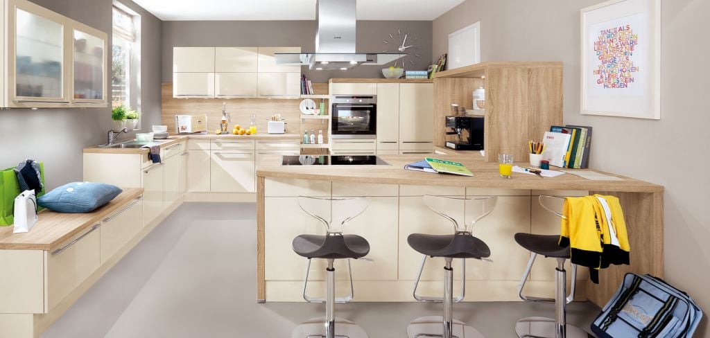 Achieve a modern contemporary functional kitchen with Nobilia, seen here in an ivory gloss finish