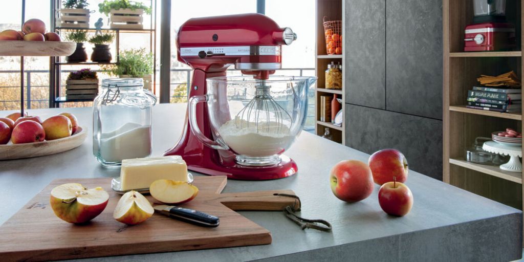Candy apple stand mixer in kitchen setting