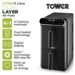 Tower T17190 Vortx 11 Litre Dual Layer Air Fryer - Black with Chrome Trim
