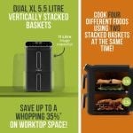 Tower T17190 Vortx 11 Litre Dual Layer Air Fryer - Black with Chrome Trim