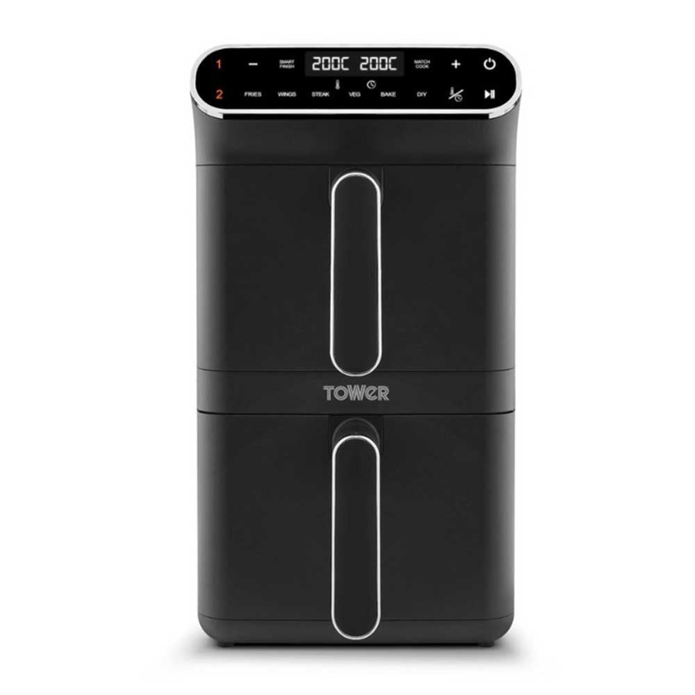 Tower T17190 Vortx 11 Litre Dual Layer Air Fryer - Black with Chrome Trim