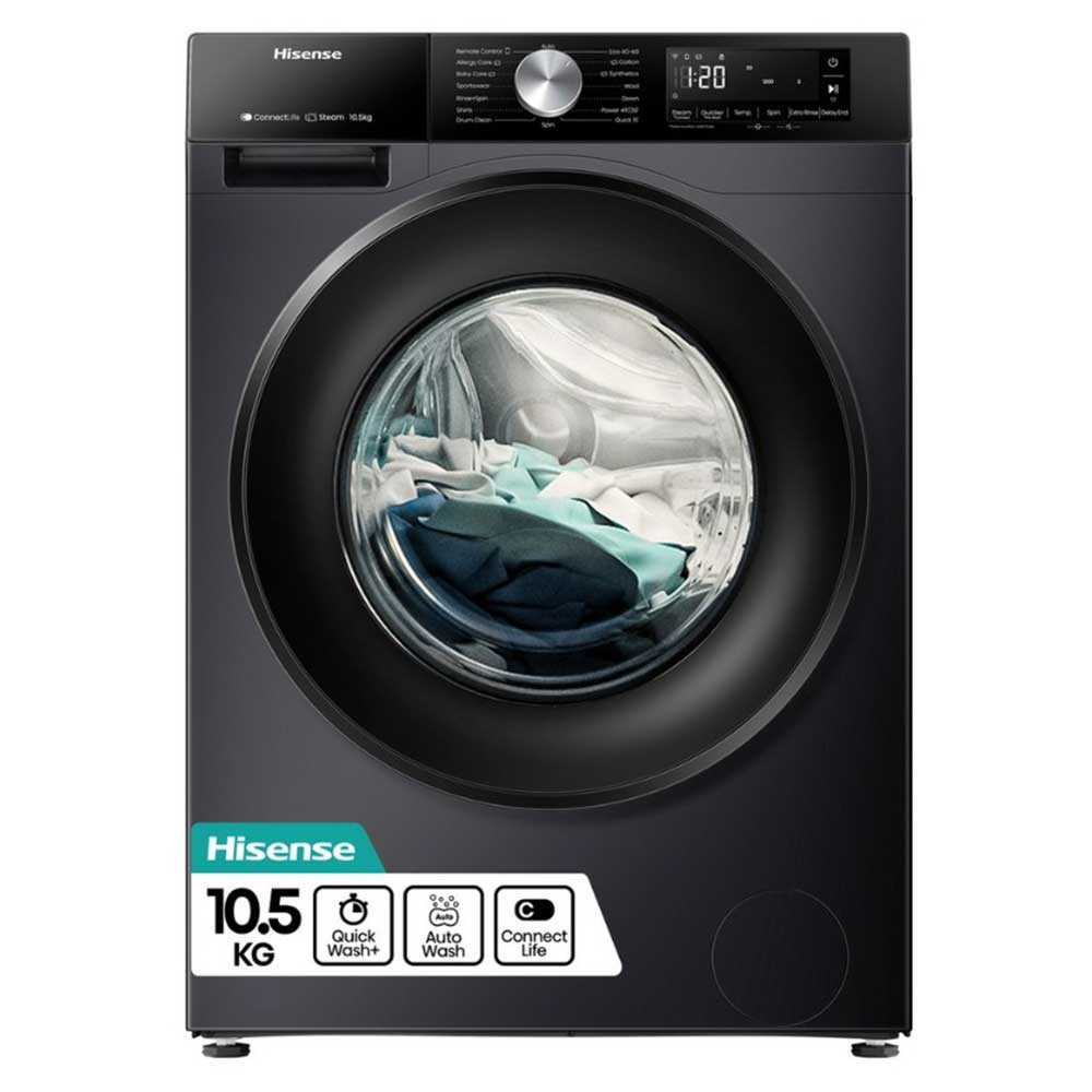 Hisense WF3S1043BB3 Steam Washing Machine 1400 Spin 10.5kg Load - Black