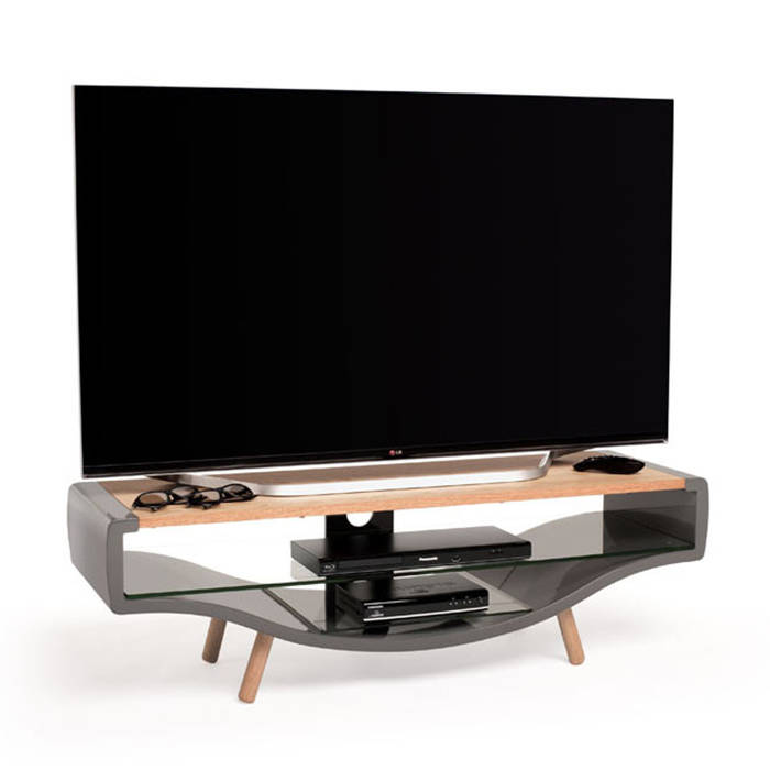 TechLink KV120GLO Kurve Contemporary Gloss Grey and Oak Tv Stand